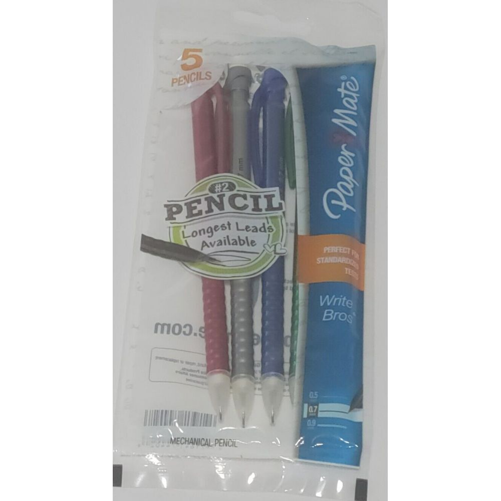Papermate 2012 Mechanical Pencils 0.7mm HB # 2 Pack of 5 Multi-Color New